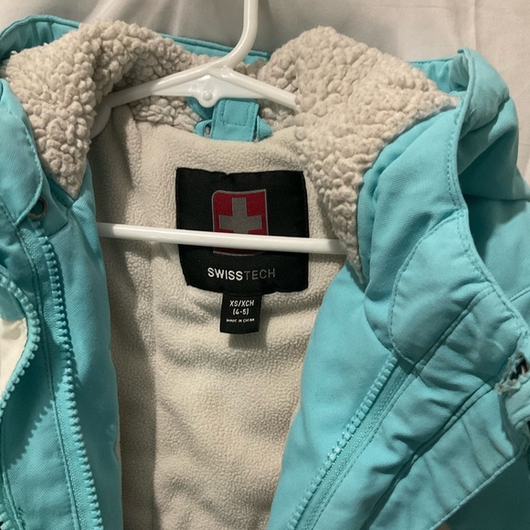 Swiss Tech Girls Winter Coat Double Zipper Size 4/5 XS/XCH Blue/White/Green - Picture 3 of 16